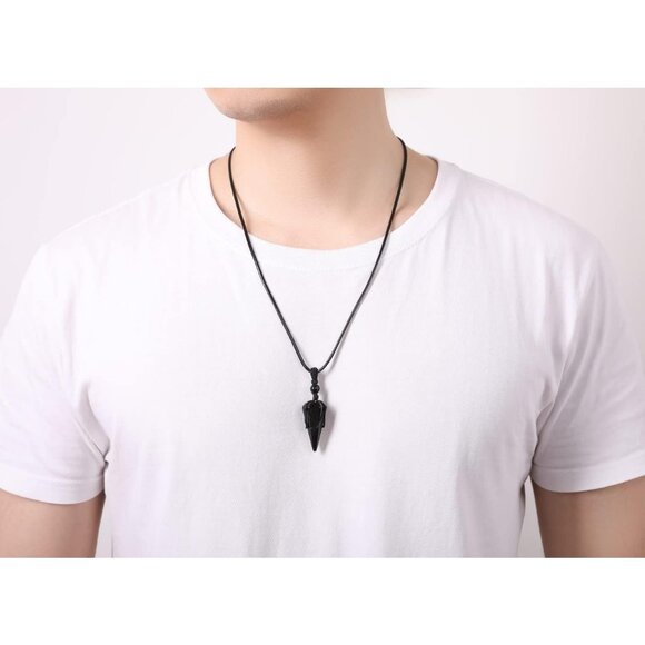 Men's Adjustable Black Rope Healing Crystal Natural Gemstone Pointed Necklace - Picture 4 of 7